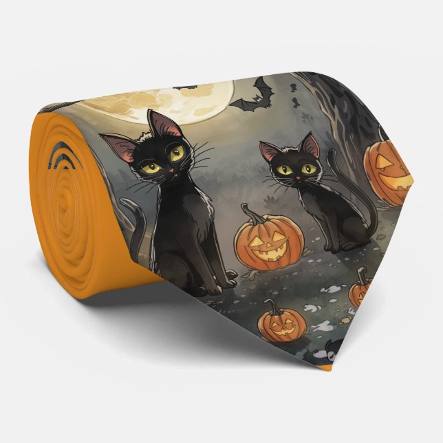Halloween, Häxans katt och hans spökvänner hals Slips (Rullad)