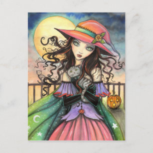 Halloween Häxans Vindar Tabby Katt Konst Vykort