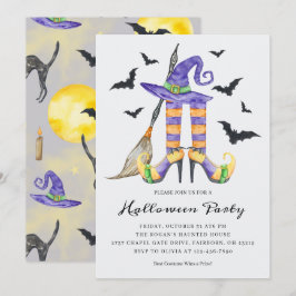 Halloween Häxben och Hatt Fest Inbjudningar