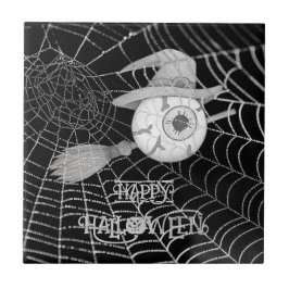 Halloween-häxbroom, läskigt ögonboll, spindelnät kakelplatta