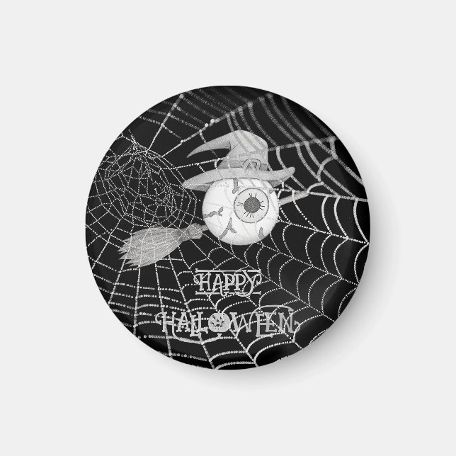 Halloween-häxbroom, läskigt ögonboll, spindelnät magnet (Framsidan)