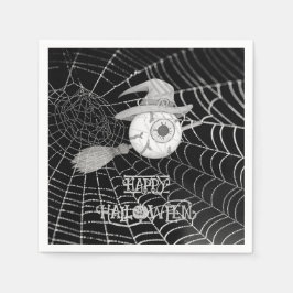 Halloween-häxbroom, läskigt ögonboll, spindelnät pappersservett