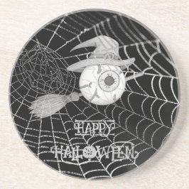 Halloween-häxbroom, läskigt ögonboll, spindelnät underlägg