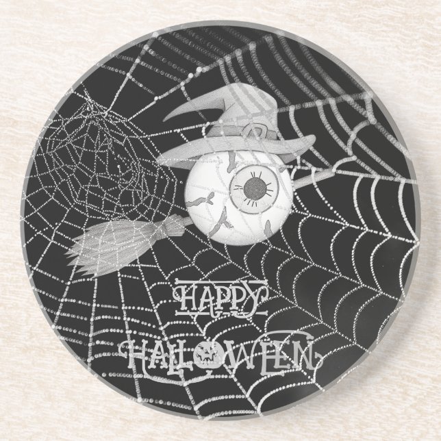 Halloween-häxbroom, läskigt ögonboll, spindelnät underlägg (Framsidan)