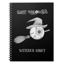 Halloween-häxbroom och skrämmande ögonboll anteckningsbok