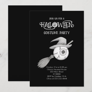 Halloween-häxbroom och skrämmande ögonboll inbjudningar