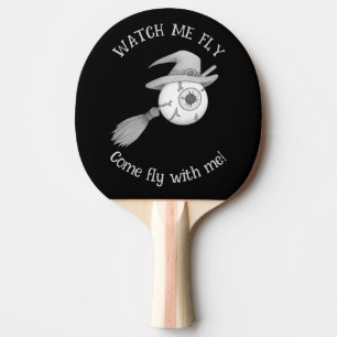 Halloween-häxbroom och skrämmande ögonboll pingisracket
