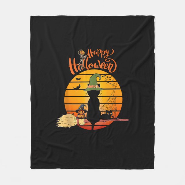 Halloween häxcat Pumpkin Skeleton Fladdermus Scary Fleecefilt (Framsidan)