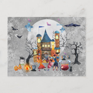 Halloween-häxfest Firad Husrörelse Akvarell Vykort
