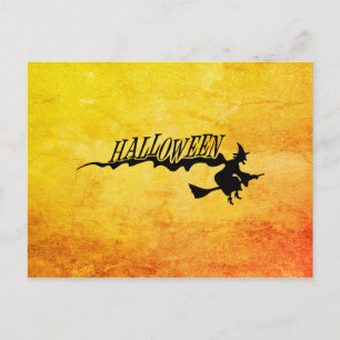 Halloween-häxflygning på en broomstick vykort