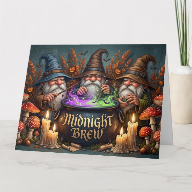 Halloween Häxgnom Midnattsbrygd Kittel Kort (Framsida)
