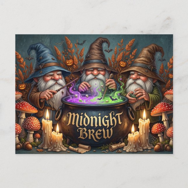 Halloween Häxgnom Midnattsbrygd Kittel Vykort (Framsida)