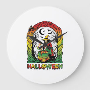 Halloween Häxgryta Bryggt Svart Katt Kuslig Stor Klocka