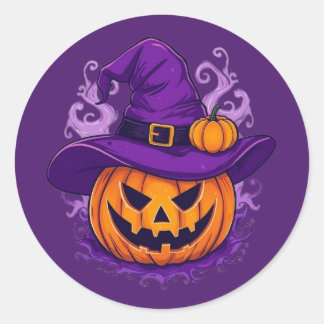 Halloween Häxhatt Pumpa Jack-O'-Lantern Klistermär Runt Klistermärke