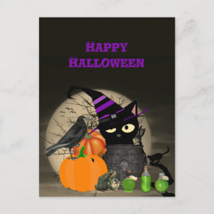 Halloween-häxig svart katt för barn brevkort vykort