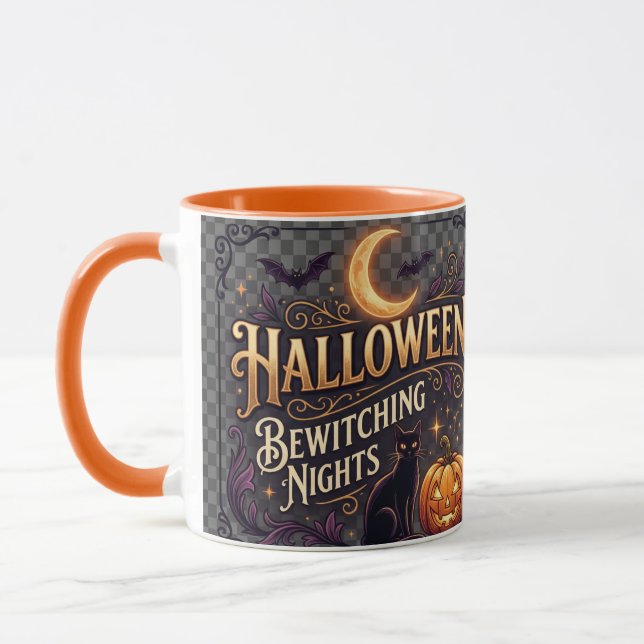 Halloween Häxig Svart Katt Pumpa Mugg (Vänster)