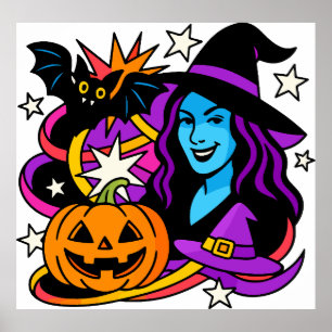 Halloween-häxklämma PNG, spookisk kvinna med pum Poster