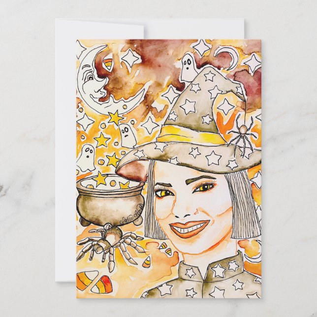Halloween häxkonst julkort (Framsida)