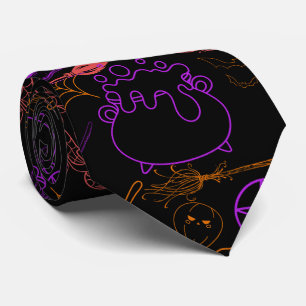 Halloween Häxkonst Mönster Neon 01 Svart BG Slips