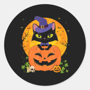 Halloween Häxlik Svart Katt Och Pumpa Flickor Kvin Runt Klistermärke