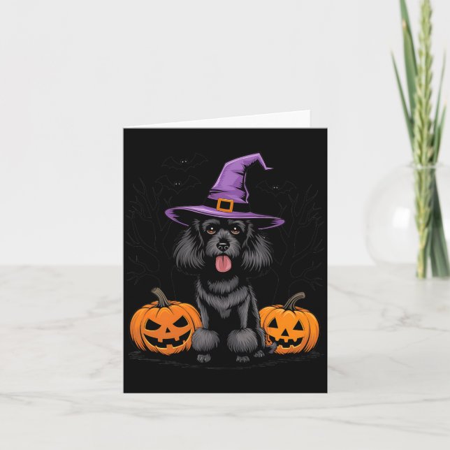 Halloween Häxlik Svart Standard Pudel Hund Kuslig Kort (Framsida)
