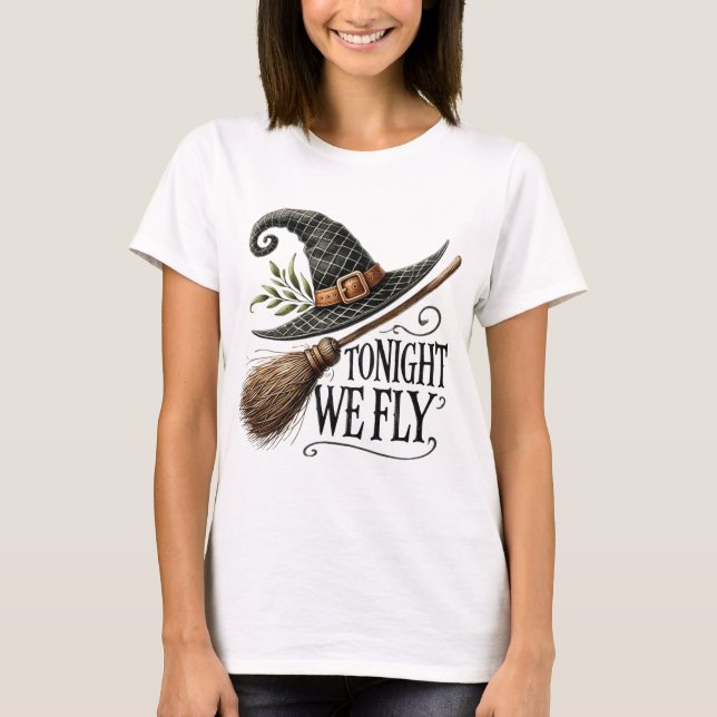 Halloween Häxor Hatt Sopkvast  T Shirt (Framsida)