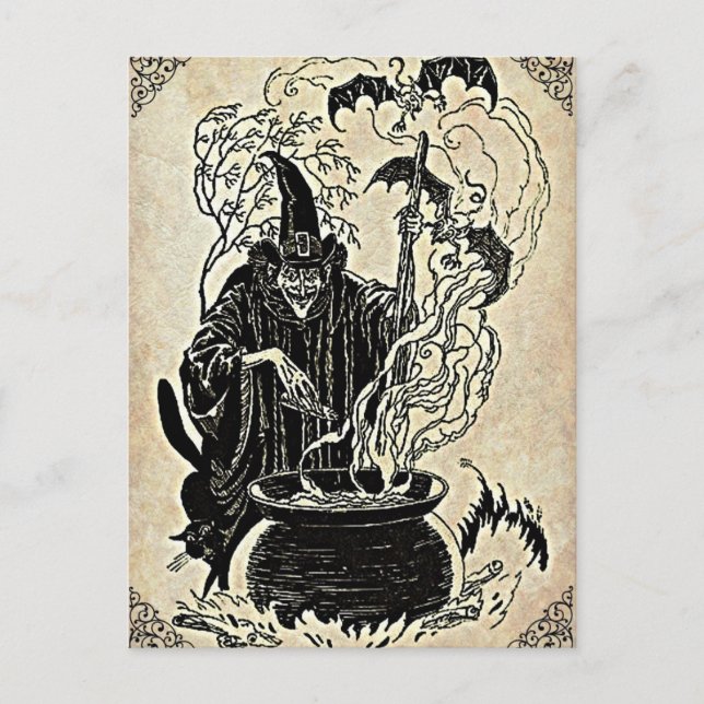 Halloween Häxor Kittel Vykort (Framsida)