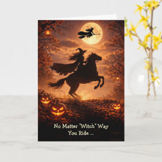 Halloween Häxor Kvast och Häst Fullmåne Kort