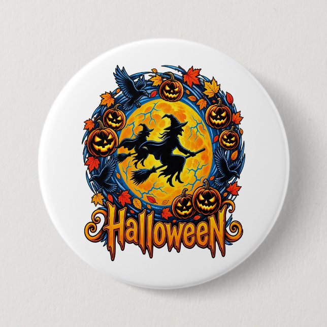 Halloween häxor månljus knapp (Framsida)