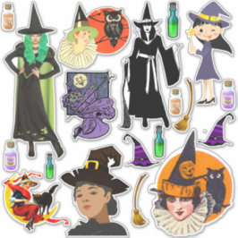 Halloween häxor modern och vintage konst klistermärken