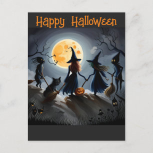 Halloween-häxor och vänner vykort
