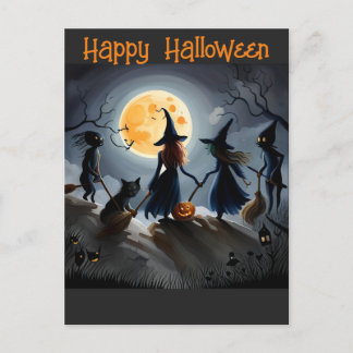 Halloween-häxor och vänner vykort