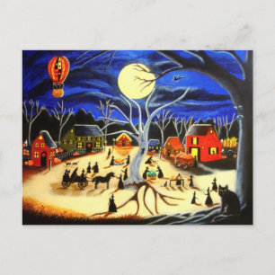 Halloween,häxor,svart,katt,hett,luft-ballong Vykort