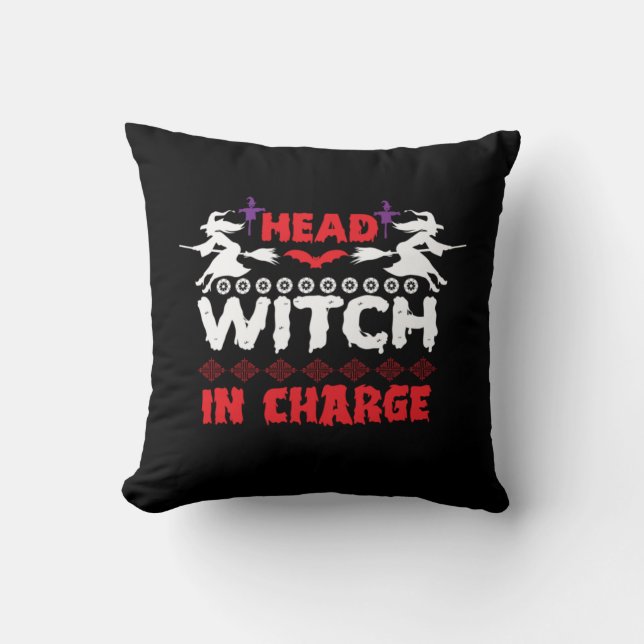 Halloween Head Witch in Charge Birthday Kudde (Framsida)