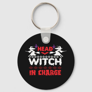 Halloween Head Witch in Charge Birthday Nyckelring