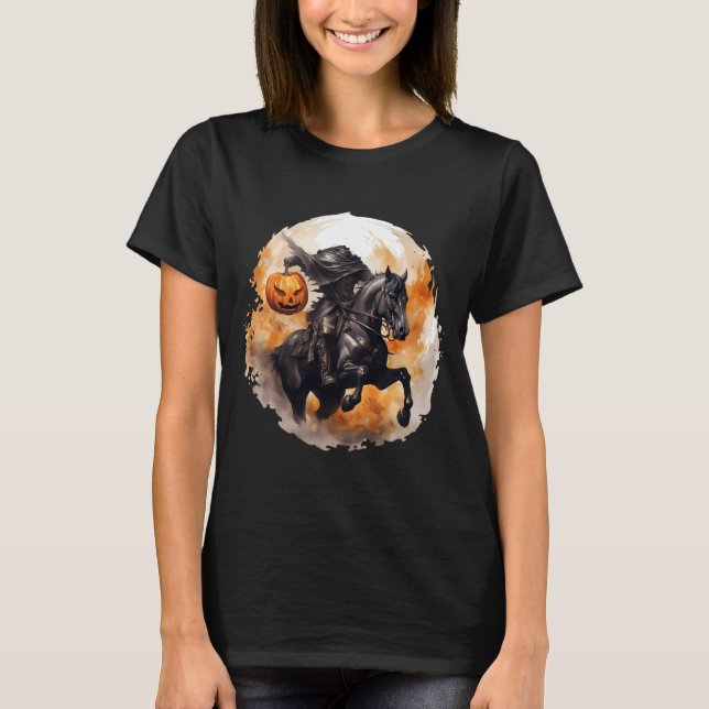 Halloween Headless Horseman with Pumpkin Head T Shirt (Framsida)