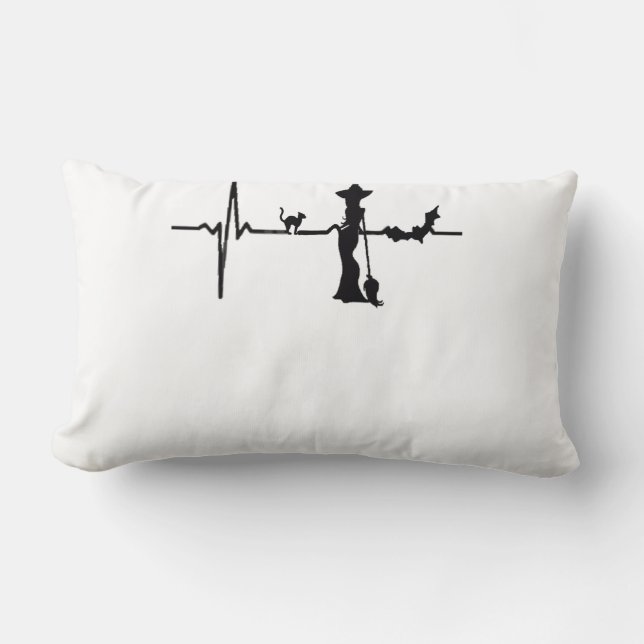 Halloween Heart Beat Black Cat och Fladdermus Lumbarkudde (Framsida)