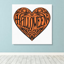 Halloween Heart, Black Heart, Holiday Canvastryck