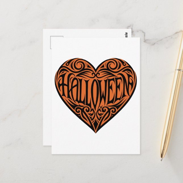 Halloween Heart, Black Heart, Holiday Vykort (Fram/Back In Situ)