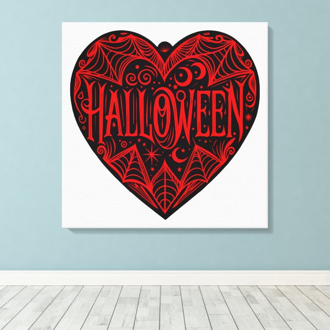 Halloween Heart, Black Heart Shape, Holiday Canvastryck (Insitu (trägolv))