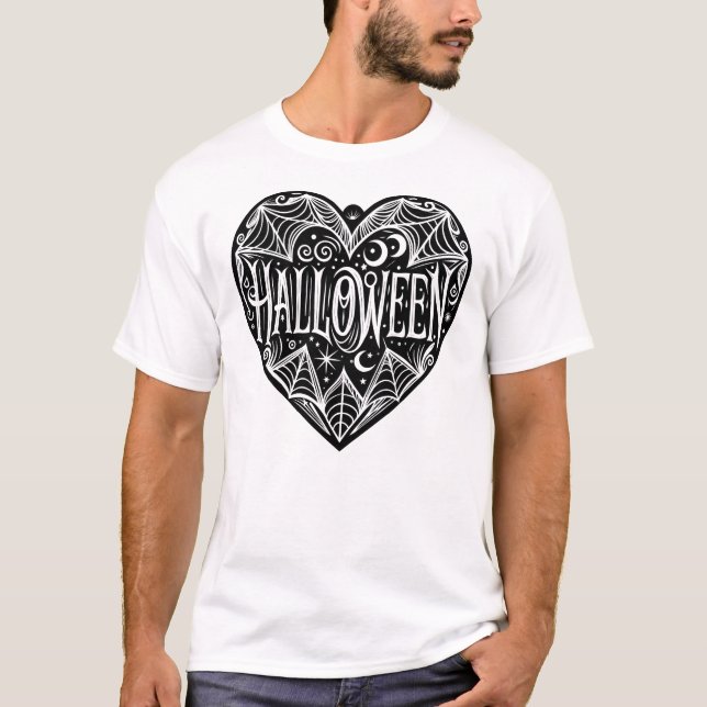 Halloween Heart, Black Heart Shape, Holiday T Shirt (Framsida)
