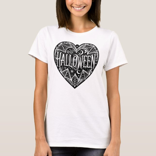 Halloween Heart, Black Heart Shape, Holiday T Shirt (Framsida)