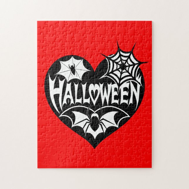 Halloween Heart, Black Heart Shape, Spider Web Pussel (Vertikal)