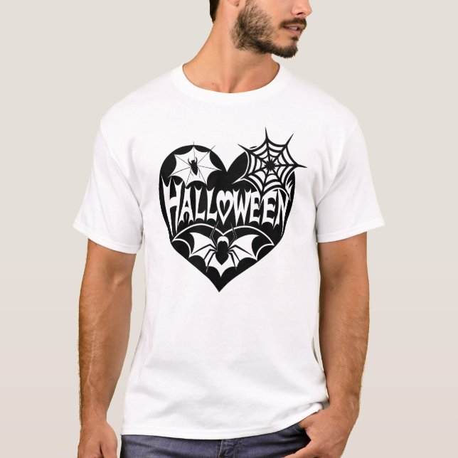 Halloween Heart, Black Heart Shape, Spider Web T Shirt (Framsida)
