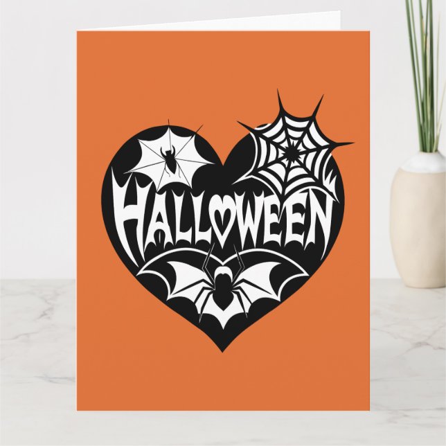 Halloween Heart, Black Heart Shape, Spindelnät Kort (Framsida)