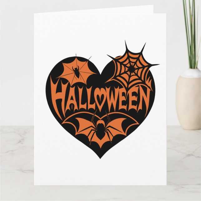 Halloween Heart, Black Heart Shape, Spindelnät Kort (Framsida)