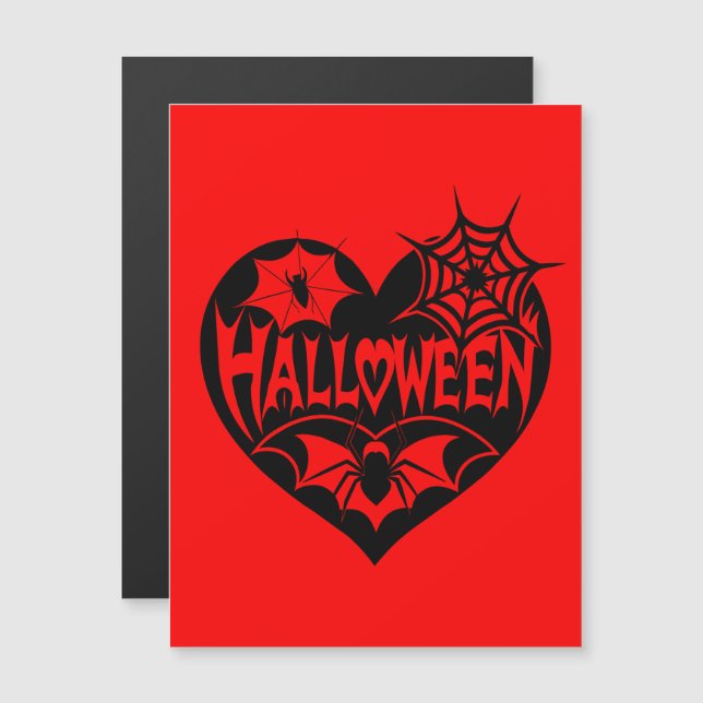 Halloween Heart, Black Heart Shape, Spindelnät Magnetisk Inbjudningskort (Fram/baksida)