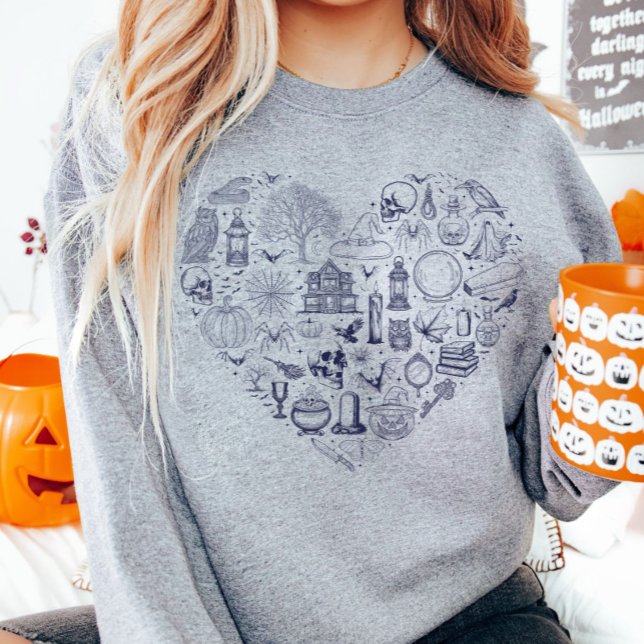 Halloween Heart Blue Spooky Doodles Sweatshirt (Skapare uppladdad)