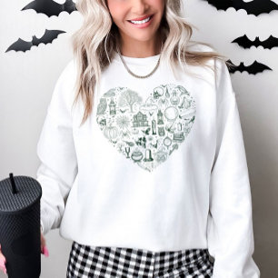 Halloween Heart Grönt Spooky Doodles Sweatshirt