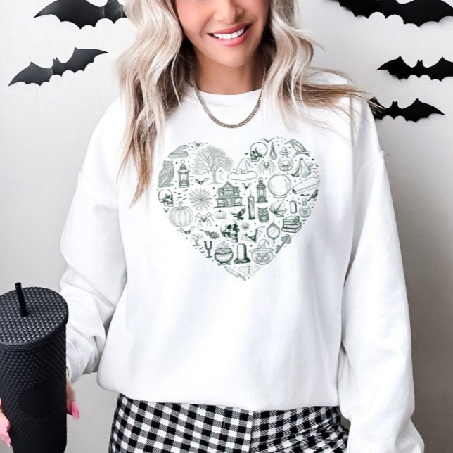 Halloween Heart Grönt Spooky Doodles Sweatshirt (Skapare uppladdad)